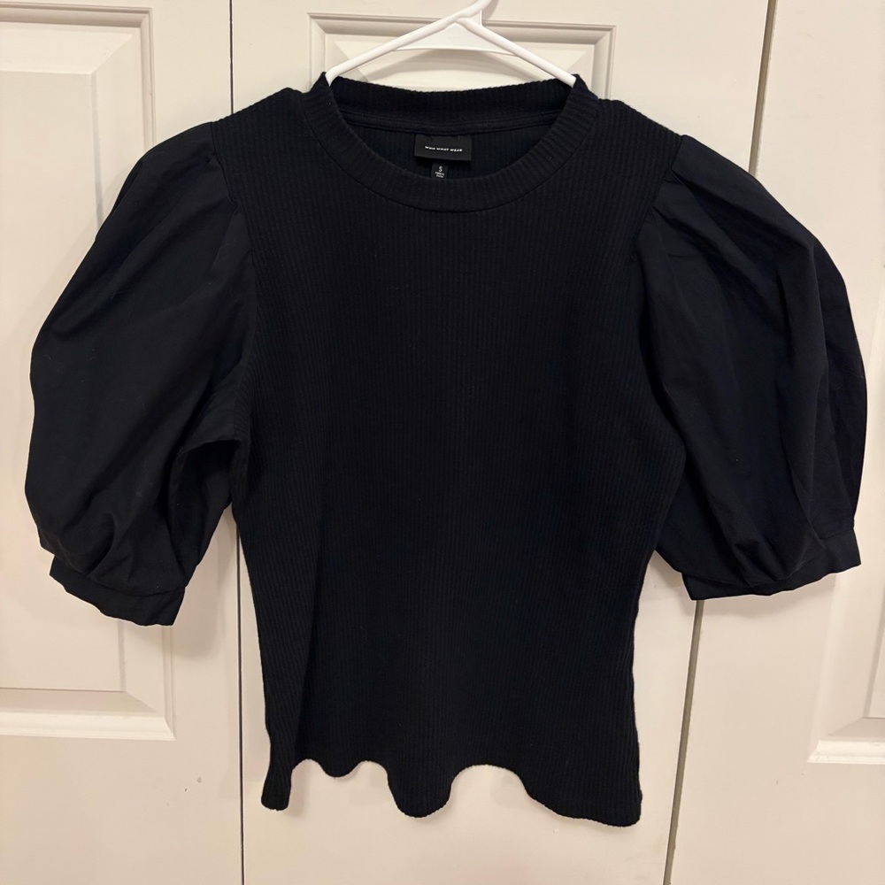 Who What Wear Black Puff Sleeve Blouse